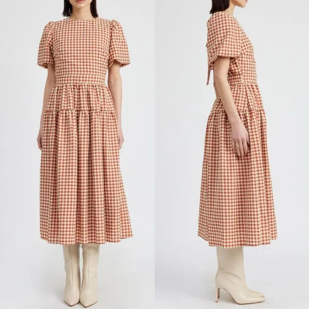 NWOT En Saison Juni Round Neck Bubble sleeve Midi Dress - Picture 5 of 13